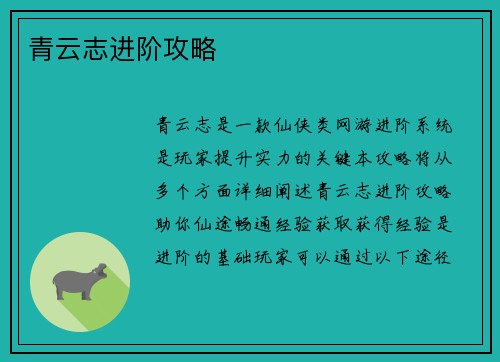 青云志进阶攻略